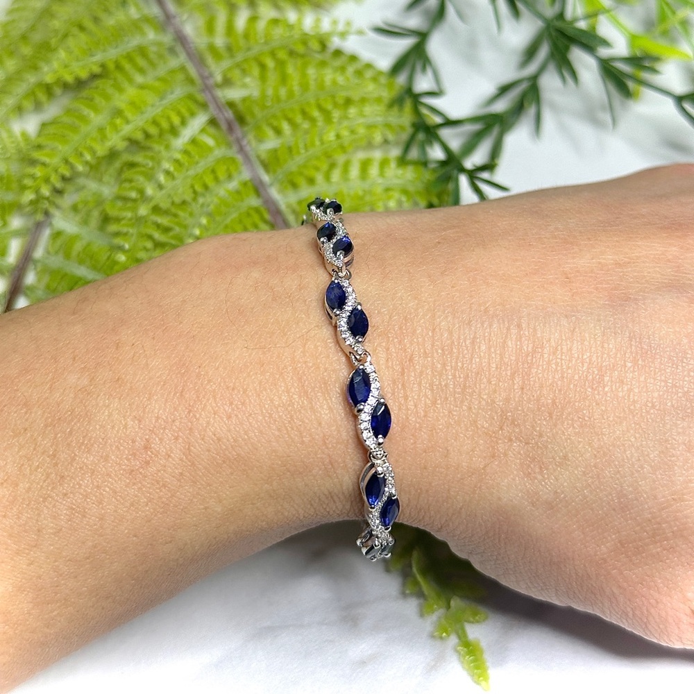 925 sterling silver and Natural Sapphire Bracelet - Picture 13 of 16